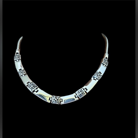 Brighton TRIBECA Bar Scroll Square Collar Silver Plated Necklace.  NWOT - Picture 2 of 8